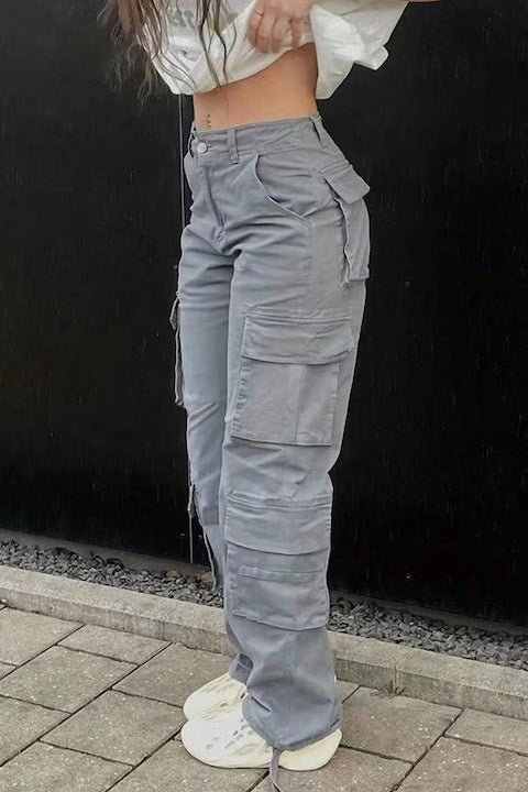 Pantaloni Dama, Talie Inalta, Cargo, Stil Y2K, Multiple Buzunare