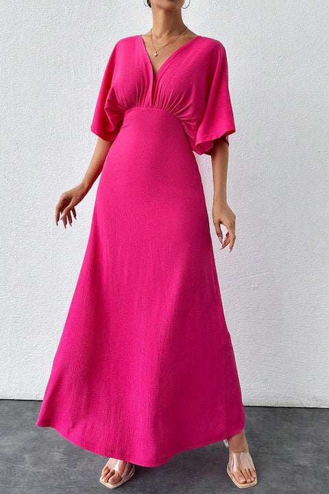 Rochie Dama, Lunga, Decolteu In V Si Maneci Liliac