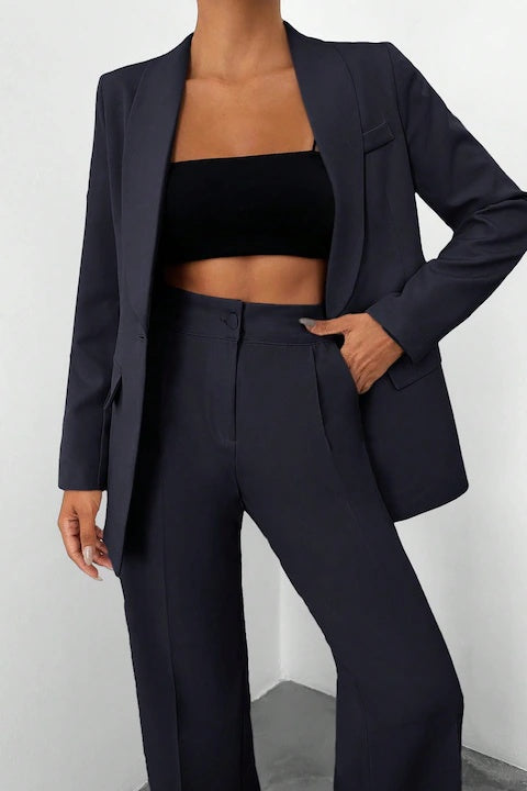 Costum Elegant Dama, Din Doua Piese, Sacou Cu Guler Sal Si Pantaloni Talie Inalta