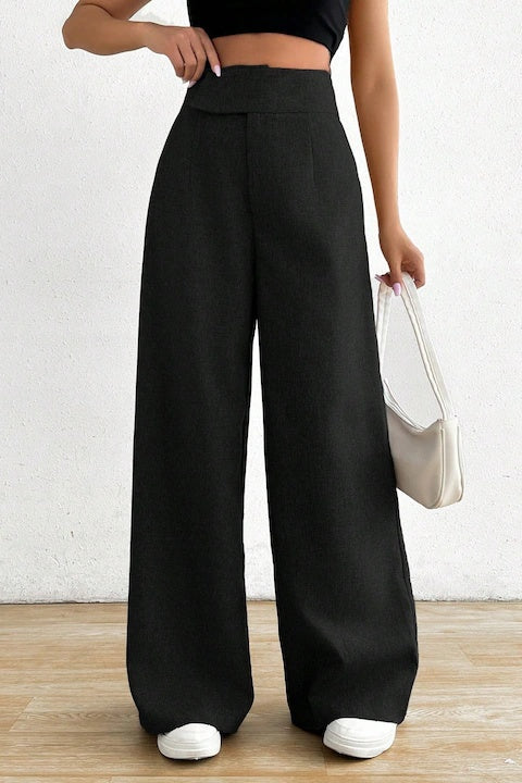 Pantaloni Dama, Cu Talie Asimetrica Si Croiala Larga, Casual