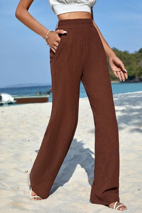 Pantaloni Dama, Cu Talie Inalta Elastica Si Buzunare Oblice, Picior Drept