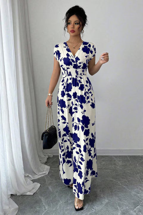 Rochie Dama, Lunga, Design Floral, Decolteu In V
