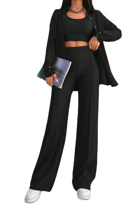 Set Dama, 3 Piese, Pantaloni, Maiou & Camasa