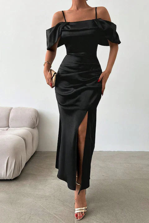 Rochie Dama, Lunga, Satin, Cu Bretele Subtiri