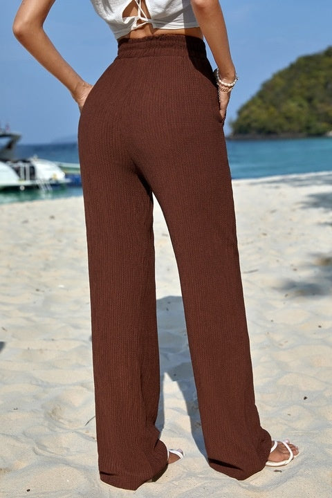 Pantaloni Dama, Cu Talie Inalta Elastica Si Buzunare Oblice, Picior Drept