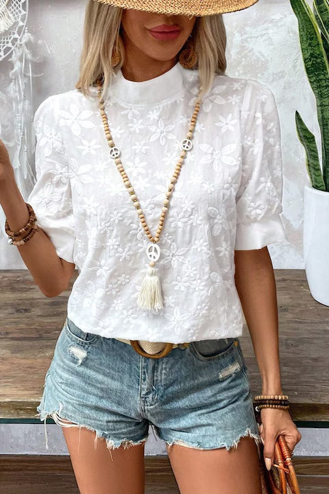Bluza Dama, Casual, Cu Imprimeu Floral, Guler Drept Si Maneci Scurte