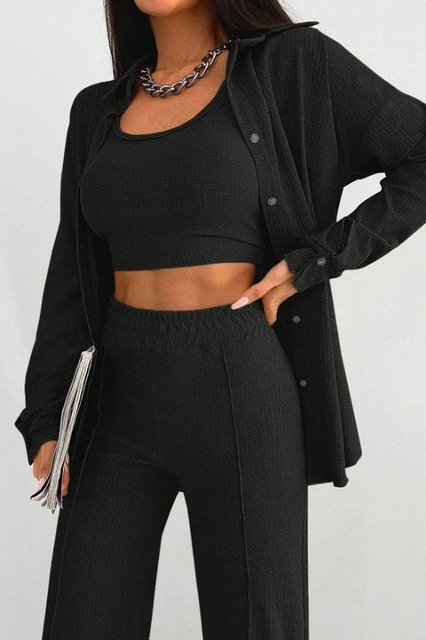 Set Dama, 3 Piese, Pantaloni, Maiou & Camasa