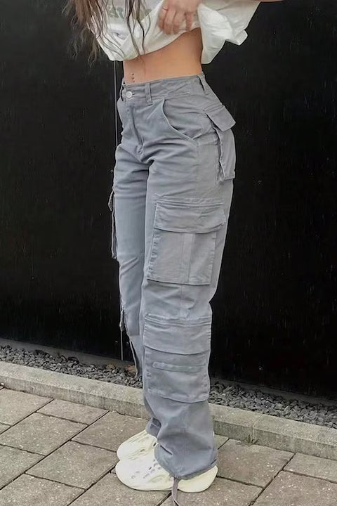 Pantaloni Dama, Talie Inalta, Cargo, Stil Y2K, Multiple Buzunare