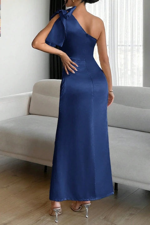 Rochie Dama, Eleganta, Din Satin, Pe Un Umar
