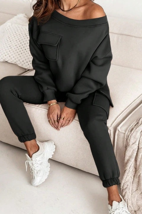 Trening Dama, Clasic, Hanorac Cazuta Pe Umar Si Pantaloni De Trening