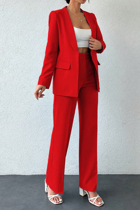 Costum Dama, Sacou Cu Guler Sal, Maneci Lungi Si Pantaloni Talie Inalta