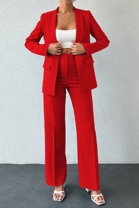 Costum Dama, Sacou Cu Guler Sal, Maneci Lungi Si Pantaloni Talie Inalta