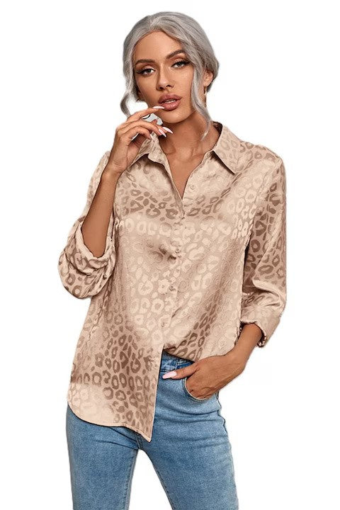 Camasa Dama, Eleganta, Satin, Cu Jacquard Leopard Print