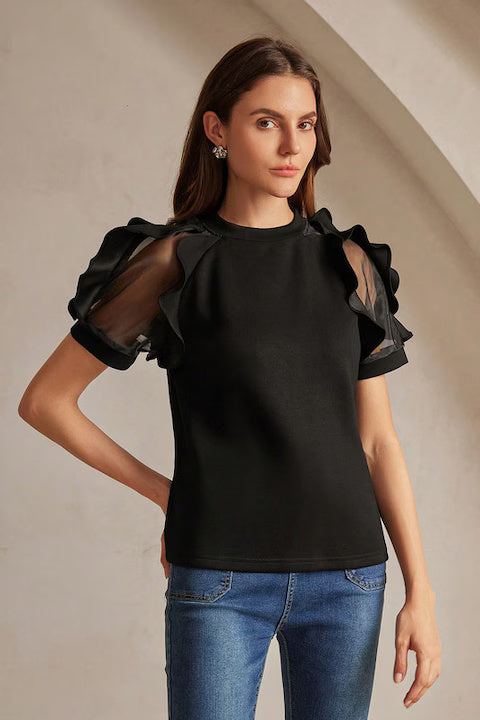 Tricou Dama, Elegant, Cu Maneca Scurta Si Volane