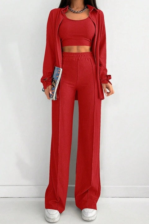 Set Dama, 3 Piese, Pantaloni, Maiou & Camasa