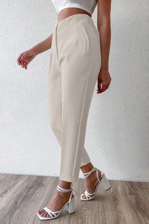 Pantaloni Dama Cu Talie Inalta Si Croiala Cropped