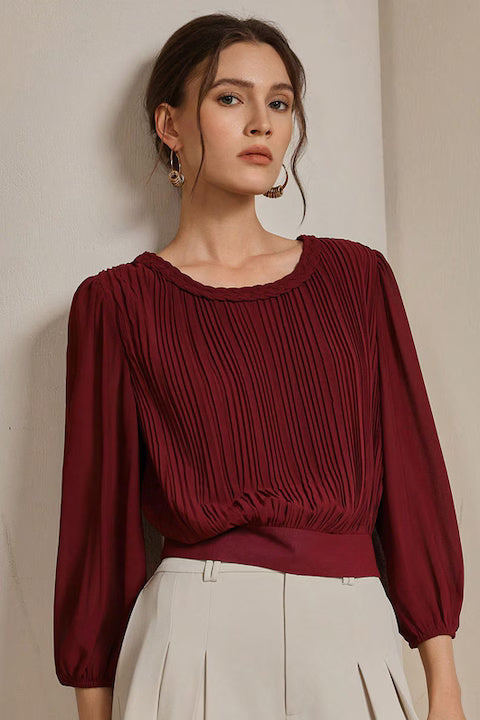 Bluza Dama, Eleganta, Plisata, Maneci 3 Sferturi