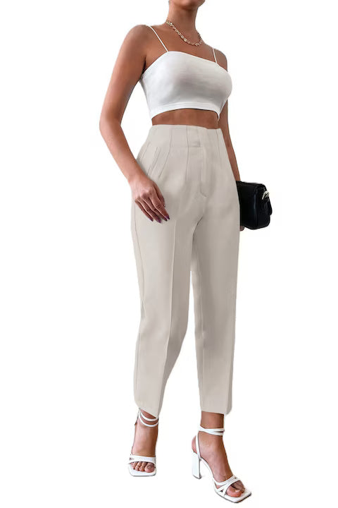 Pantaloni Dama Cu Talie Inalta Si Croiala Cropped