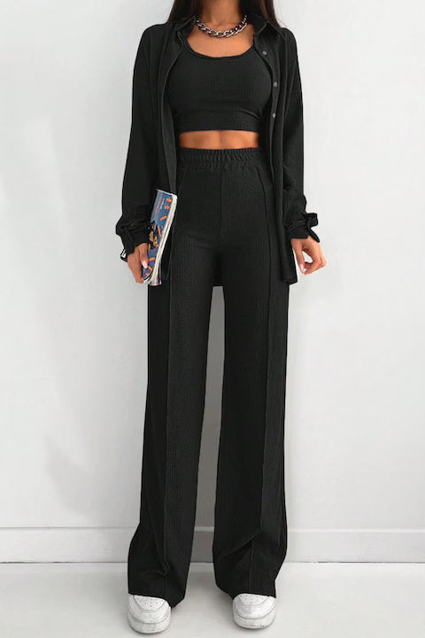 Set Dama, 3 Piese, Pantaloni, Maiou & Camasa