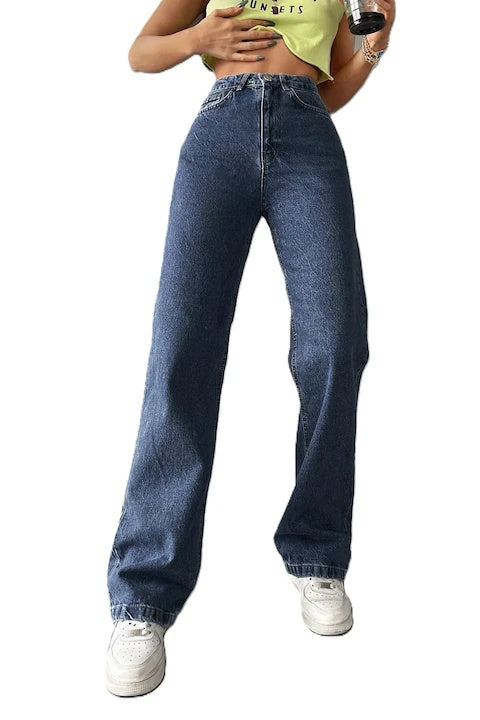 Blugi Dama, Croiala Mom Fit Si Culoare Solida