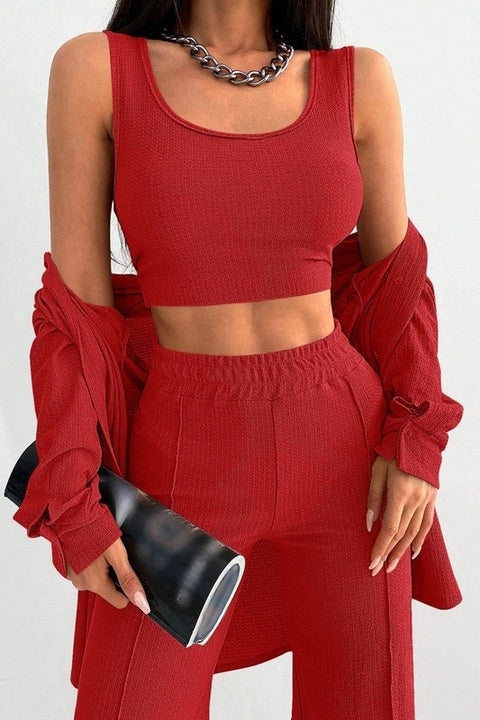 Set Dama, 3 Piese, Pantaloni, Maiou & Camasa