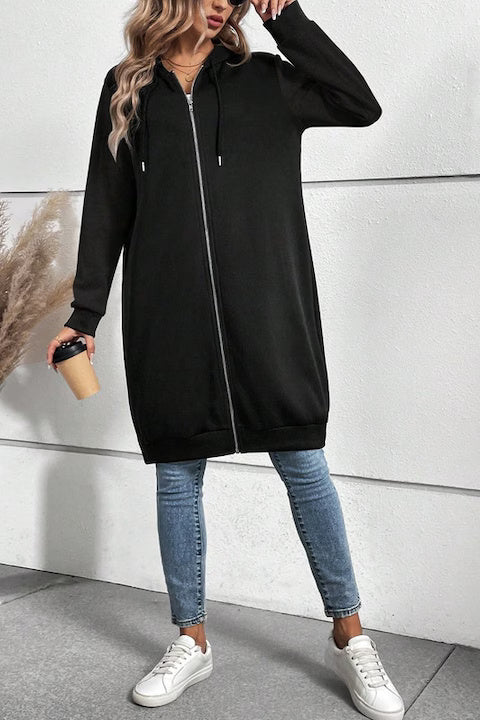 Hanorac Dama, Lung, Cu Fermoar Si Snur