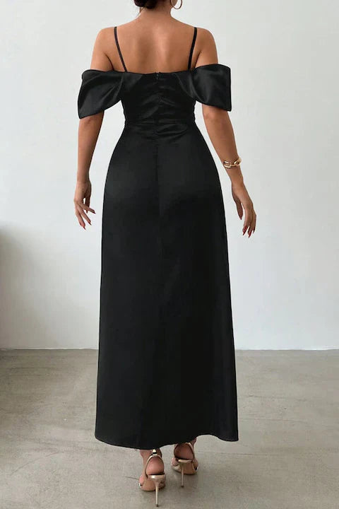 Rochie Dama, Lunga, Satin, Cu Bretele Subtiri