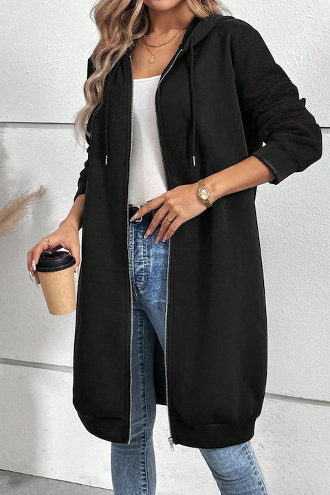 Hanorac Dama, Lung, Cu Fermoar Si Snur