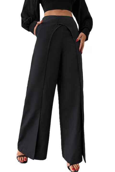 Pantaloni Eleganti Dama, Cu Croiala Larga Si Detalii Laterale