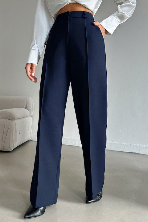 Pantaloni Eleganti Dama, Lungi, Drepti Cu Talie Inalta Pliuri