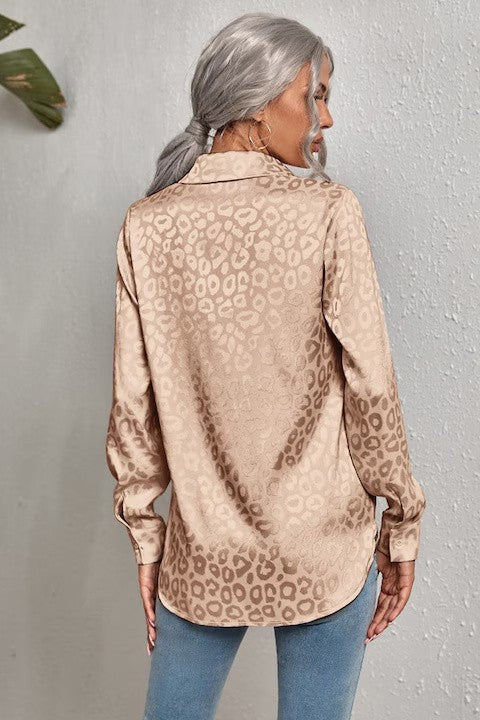 Camasa Dama, Eleganta, Satin, Cu Jacquard Leopard Print