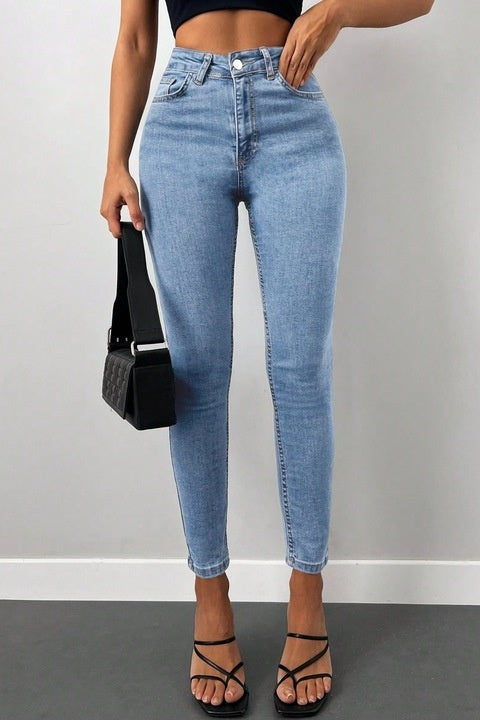 Blugi Skinny Jeans Dama, Cu Talie Inalta Si Croiala Cropped