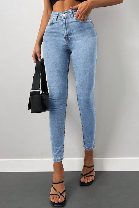 Blugi Skinny Jeans Dama, Cu Talie Inalta Si Croiala Cropped