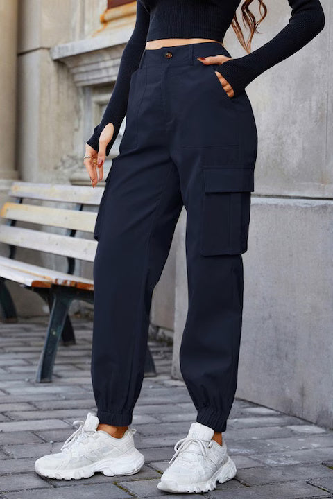 Pantaloni Dama, Cargo Cu Buzunare Laterale Si Talie Inalta