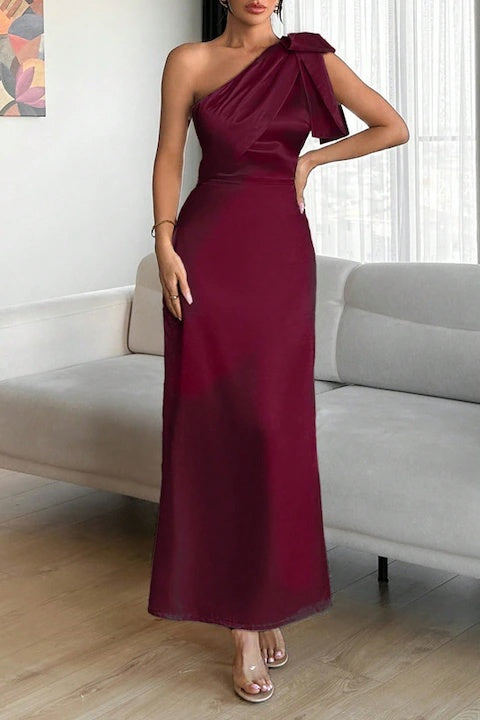 Rochie Dama, Eleganta, Din Satin, Pe Un Umar