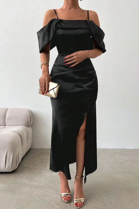 Rochie Dama, Lunga, Satin, Cu Bretele Subtiri