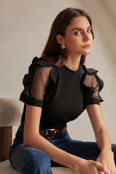 Tricou Dama, Elegant, Cu Maneca Scurta Si Volane