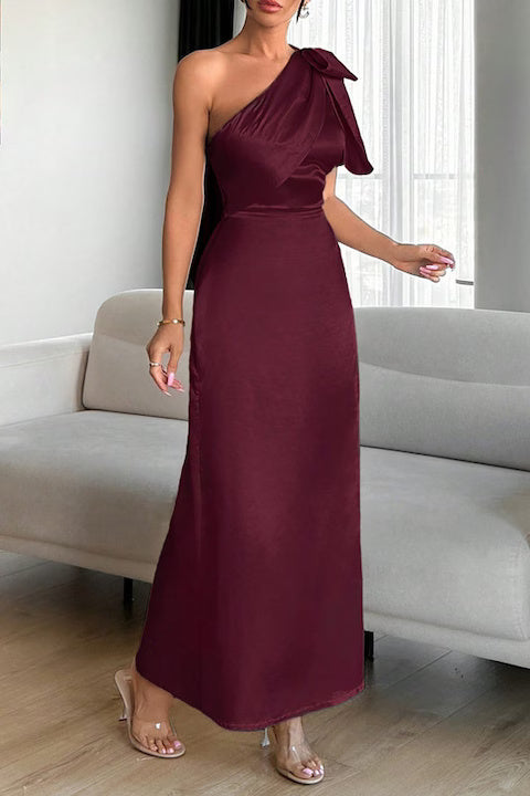 Rochie Dama, Eleganta, Din Satin, Pe Un Umar