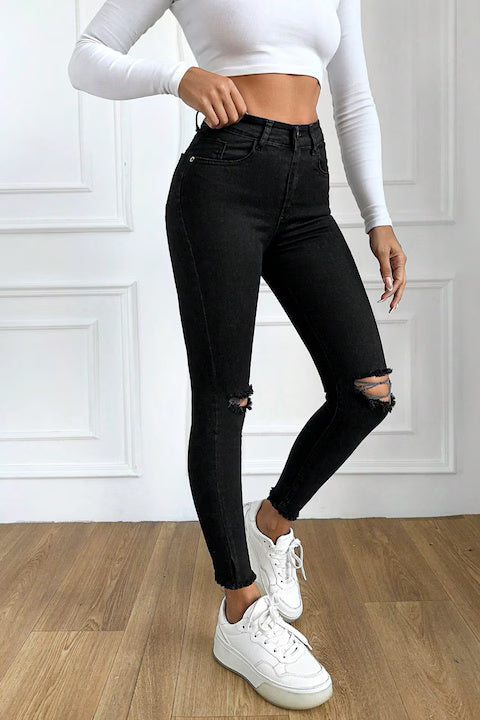 Blugi Skinny Jeans Dama, Rupti, Cu Talie Inalta