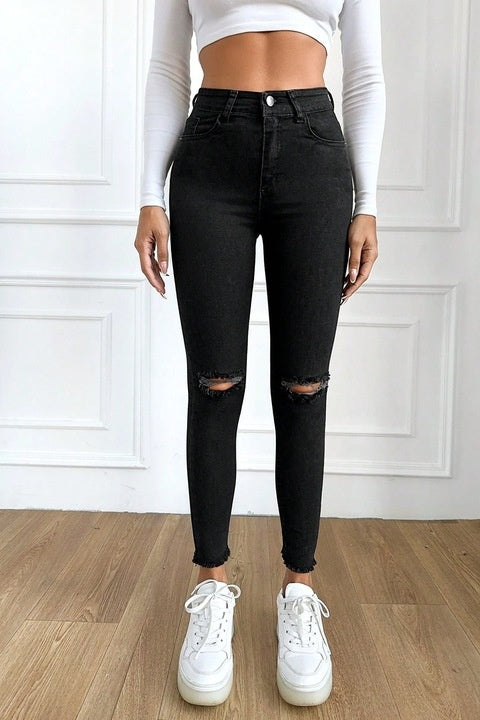 Blugi Skinny Jeans Dama, Rupti, Cu Talie Inalta