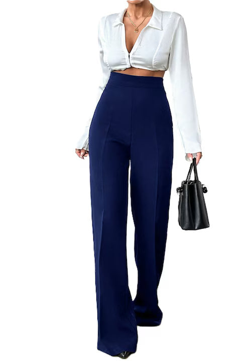 Pantaloni Casual Dama, Cu Talie Inalta Si Croiala Larga