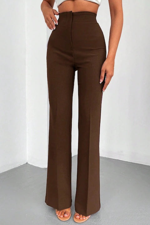 Pantaloni Eleganti Dama, Cu Talie Inalta Si Picior Drept, In Culoare Solida