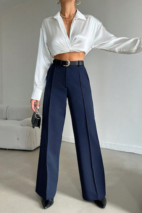 Pantaloni Eleganti Dama, Lungi, Drepti Cu Talie Inalta Pliuri