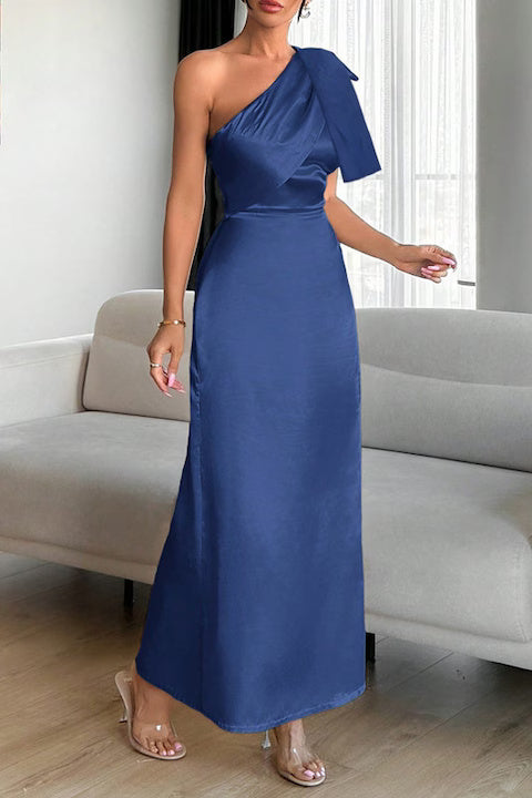 Rochie Dama, Eleganta, Din Satin, Pe Un Umar