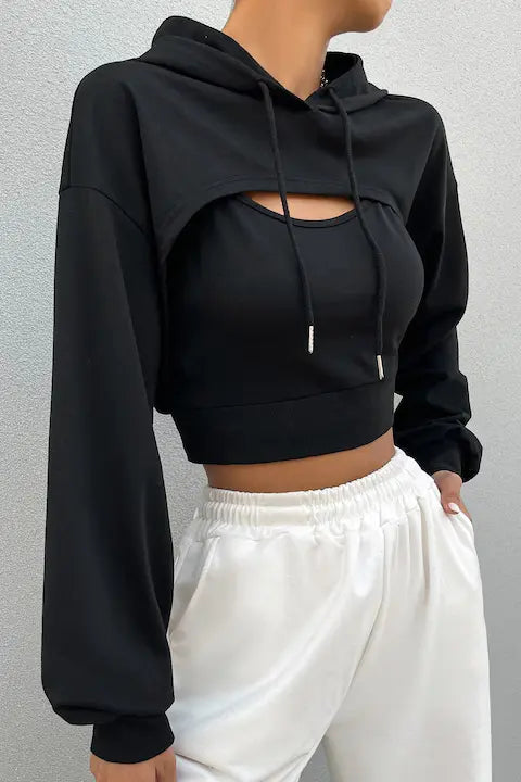 Set Hanorac Si Maieu Dama, Cropped, Cu Umeri Cazuti Pentru Femei