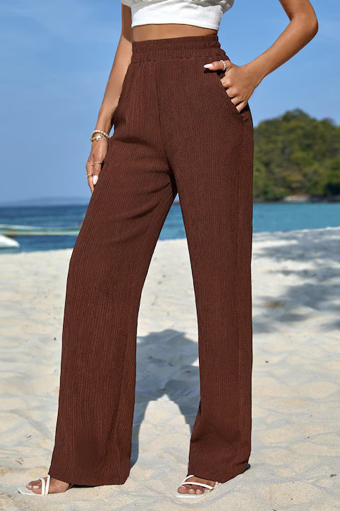 Pantaloni Dama, Cu Talie Inalta Elastica Si Buzunare Oblice, Picior Drept