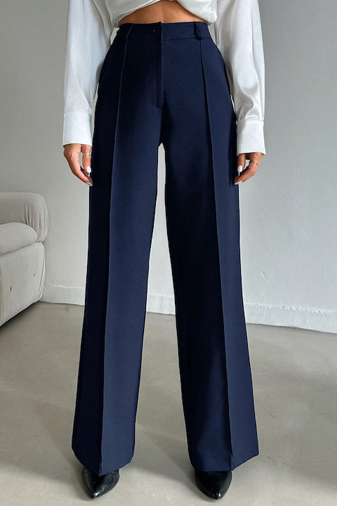 Pantaloni Eleganti Dama, Lungi, Drepti Cu Talie Inalta Pliuri