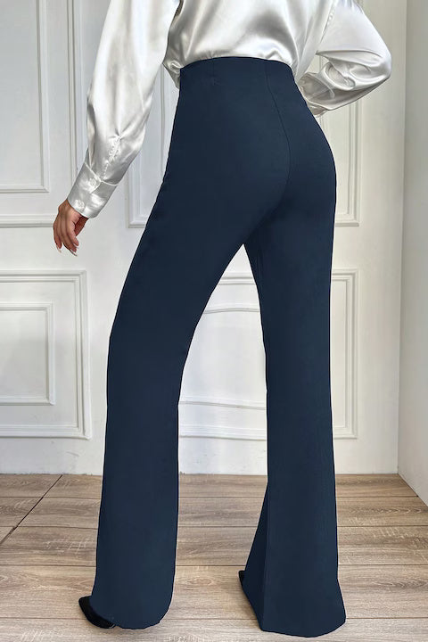 Pantaloni Dama, Evazati, Cu Talie Inalta, Decorati Cu Nasturi Dubli