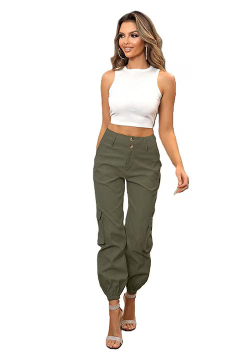 Pantaloni Dama, Talie Inalta, Tip Cargo Cu Buzunare Laterale