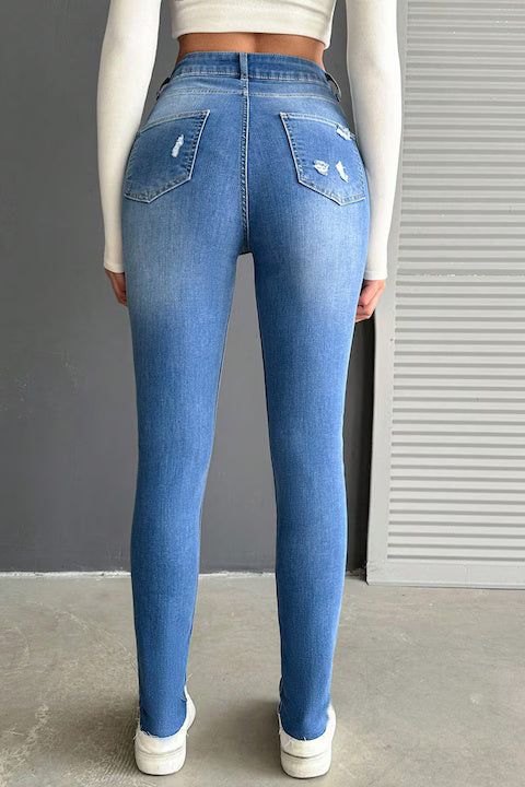 Blugi Ripped Skinny Jeans Dama, Cu Talie Inalta